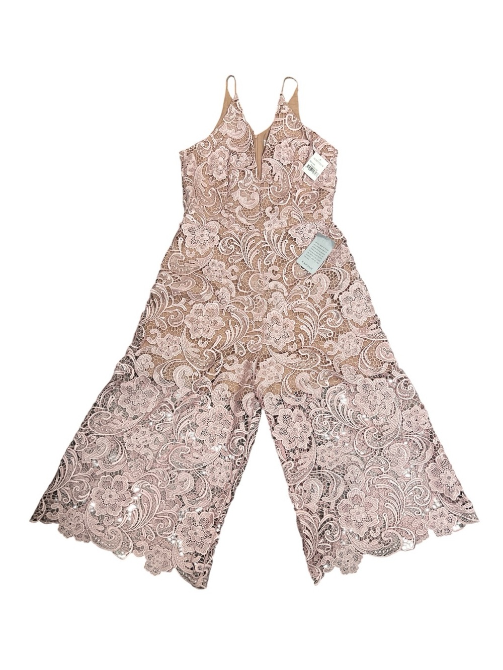 Dress the Population NWT Rose Lace Cropped Wide Leg Jumpsuit Large - Picture 2 of 13